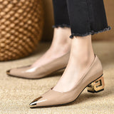 French Patent Leather Metal Pointed Single Shoes 2025 New Shallow Commute Fashion Famous Wind Heel Heel Shoes HZ0115