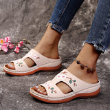 2025 Large-Size One-Size-In-One Slippers Women's Summer Roman Shoes Heel Thick-Soled Sandals Embroidered Women's Cool Slippers HZ0115