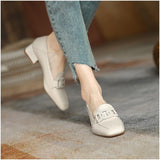 Small Leather Shoes Female British Wind 2025 Spring And Autumn New Coarse Heel Single Shoes One Foot Pedalle Shoes Women's Heel HZ0115