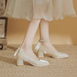 Coarse High Heel Wedding Shoes Women High Heel Bow Bridal Shoes 2025 Spring New Mary Jane Women's Shoes Square Single Shoes HZ0115