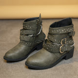 Ladies Leather Boots Autumn Winter Rough And Large Belt Short-Sleest Unispet Women HZ0115