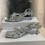 High-Heeled Women 2025 Summer New French Temperament Fine Heel Fairy Square Head Fashion Fine Heel Sandals HZ0115