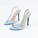 Women's Side-Packed Glass Glue PVC Round Head Fine High Heeled Sandals Blue High Heels HZ0115