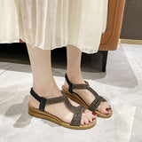 Fairy Wind Slope Heel Sandals Women Large Size 2025 Summer New Water Drill Loose With Feet Mother Sandals HZ0115