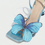 Women's Butterfly Decoration Cross-Belt Square Heel Fine Heel Women's Shoes HZ0115