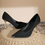 French Single-Shoe Black Velvet Face High-Heeled Women's Fine Heel 2025 Spring 2025 New Temperament Career HZ0115