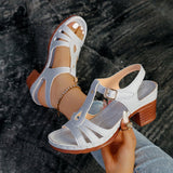 Large-Size Women's Shoes 2025 Spring New PU Dew-Shaped Buckle Tape Coarse Casual Sandals HZ0115