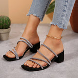 Fashion Sandals Female Fairy Wind 2025 New Thick Heel Water Drill With High Heel Shoes Large Size Two Wearing Slippers HZ0115