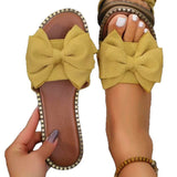 New Flat Bottom Water Drill Bow Bow Slippers Women Wear Pure Light Cloth Cold Slippers HZ0115