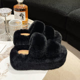 7Cm Thick-Bottomed Fur Slippers Wearing Autumn New Fashion Slope And Loose Cake Bottom-Size Cotton Slippers HZ0115
