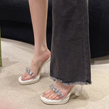 High-Heeled Sandals Women's Summer 2025 New Out-Of-Crystal Diamond Thick-Bottom Fairy Fairy-Selds Sexy Crystal Coarse And Cool Drag HZ0115