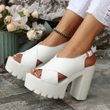 Thick-Bottomed High-Heeled Sandals Women 2025 Summer New Cross-Duced Large-Size Fish-Mouthed Sandals HZ0115