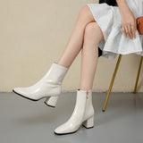High-Heeled Women's Boots Coarse And Short Boots Side Zipper Patent Leather Solid White Women Boots Martin Boots Large Size Women's Boots HZ0115