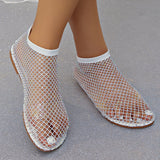 Round Head Beach Sandals Women Wearing Hollow Water Drill A Foot Pedal Breathable Mesh Sandals Women Low Help Cool Boots HZ0115