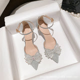 Sandals Women's Summer 2025 New Baotou Hollow Bow High Heels Fairy Pointed Shoes Princess Wind Dress Shoes HZ0115