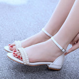 2 Cm Square With A Mouth With Sandals Ivory White Silk Satin Bridal White Pearl Pearl Sandals Woman HZ0115