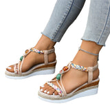 Thick Bottom Slope Heel Sandals Women 2025 Summer New Bohemian Loose Tight Belt Fashion Casual Roman Sandals HZ0115