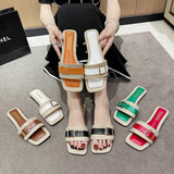 2025 New Classic Color Cool Drag Women Belt Buckle Large Flat Bottom Casual Beach Slippers HZ0115