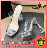 12CM Transparent Crystal Coarse Heel Drag Waterproof High Heels T-T-Car Model Women Sandals Night Shop Show Pole Dance Shoes HZ0115