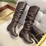 Large-Size Women's Shoes 2025 Autumn And Winter 2025 New With Female Knight Boots Solid Color Folded High-Sleet Leather Boots HZ0115