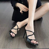 In The Summer Of 2025, The New Square Head High-Heeled Sandals Women's French Fashion Cross-Exhealed Toe Wear High-Heeled Cool Slippers HZ0115