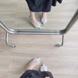 French High-Heeled Women 2025 Spring And Autumn New Water Drill Bow Crystal Wedding Shoes Temperament Fine Heel Single Shoes Women HZ0115