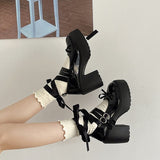 British Wind Bow Tie Thick Soles Increase Thin Thick High Heels Summer New French High-End Small Leather Shoes HZ0115