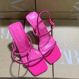 ZA2025 Spring New Women's Shoes Red Diamond Decoration French High Heels Square With Sandals HZ0115