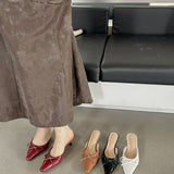 2025 New Bows Fine Heels Large-Size Wine Red Wear Slippers Retro Tip Half-Tug HZ0115