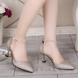 New Pointed Thin Heel Sexy High Heels Korean Version Of Pearl Buckle Fashion Lady Single Shoes HZ0115