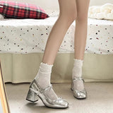 College Wind Square Shallow Bow Bow Small Leather Shoes Women's Net Red Explosive Fashion Temperament Trend Coarse Heel Increase Single Shoes HZ0115