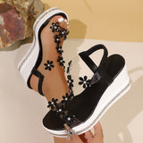 Thick-Soled Sandals Women's 2025 Summer New Size Fashion Slope With Flowers Drilled Fairy Beach Shoes HZ0115