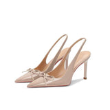 Naked High-Heeled Women 2025 Summer After The New Empty Tip Fine And Light Temperament Single-Shoe Red-Soled Bow Sandals HZ0115