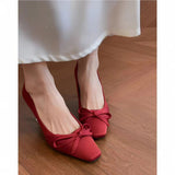 In The Autumn Of 2025, The New Square Bow Bow High Heels Women's French Fashion Square Head Fine Heel Single Shoes HZ0115