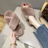 Autumn And Winter New Big Rabbit Velvet Cross With Couple Floor Cotton Slippers Indoor Warm Anti-Slip Cotton Slippers HZ0115