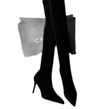 Black Elastic Fashion Thin Socks Boots 2025 New Mid-Clinity Head Finger Show Thin High And Short Boots Women HZ0115