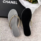 French Pearl Leather Flat-Bottomed Flip-Flops Women Wear The New Summer 2025 Summer New Trendy Beach Feet Cool Drag HZ0115