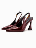 Red Word With Horseshoe Heel High Heels Women Behind The Patent Leather Fine Heel Sharp Sandals HZ0115