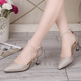 New Pointed Thin Heel Sexy High Heels Korean Version Of Pearl Buckle Fashion Lady Single Shoes HZ0115
