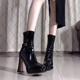 Sweet Cool Hottie Black Patent Leather Side Zipper Boots 2025 New Thin Head Buckle Sexy High Heel Boots HZ0115