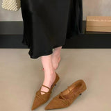 French Retro Velvet Face Tip Fine Heel Mary Jane Single Shoe Woman 2025 New Commuter Kitten Heels High Heels HZ0115