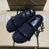 ZAJ2025 Autumn New Square Head Silk And Satin Fabric With A Shallow Flat Bottom Casual Buckle Roman Cool Slippers HZ0115