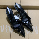 Small French Black High-Heeled Sandals Women's Shoes 2025 New Summer Temperament Famous Pointy-Headed Single Shoes HZ0115