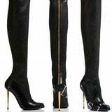 2025 Autumn And Winter New Fashion Solid Color Fine High With Metal After Zipper Over The Knee Boots Woman HZ0115