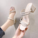 Black Fine Sandals Women 2025 New Medium Heds Slippers Women Wear Coarse Heel With Women's High Heels HZ0115