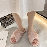 Autumn And Winter New Big Rabbit Velvet Cross With Couple Floor Cotton Slippers Indoor Warm Anti-Slip Cotton Slippers HZ0115