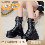 2025 Autumn And Winter Women's Heightening Boots In The Barrel Of The Shoes British Style Martin Boots Large Size Women's Shoes Round Head Thin Boots HZ0115