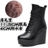 Round Head 12Cm High Slope And Waterproof Table Mid-Sleevel Boots With Side Zipper Women's Boots Pine Cake Plus Velvet Winter Warm Leather Boots HZ0115