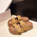 2025 New Korean Version Of Fish Mouth Thick Bottom Leisure Side Buckle Boken Foot Outside Wearing Beach Slippers Woman HZ0115