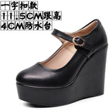 White 8CM High Heel Heel Leather Shoes 3CM Thick Waterproof Table Comfortable Loose Cake Shoes Round Head Light Magic Stick Single Shoes Women HZ0115